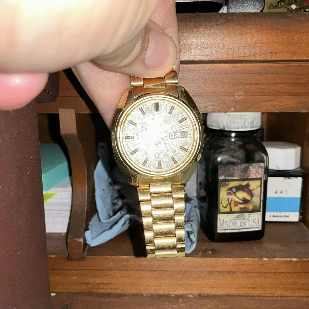 Seiko 6119-8440 Automatic Gold Tone Kanji-Engli  Day/ Date One Of A Kind Patina